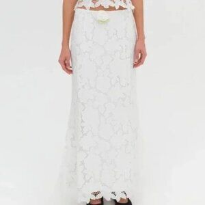 NWOT $229 FOR LOVE AND LEMONS CLAUDIA WHITE LACE MAXI SKIRT WITH ROSETTE SIZE XS